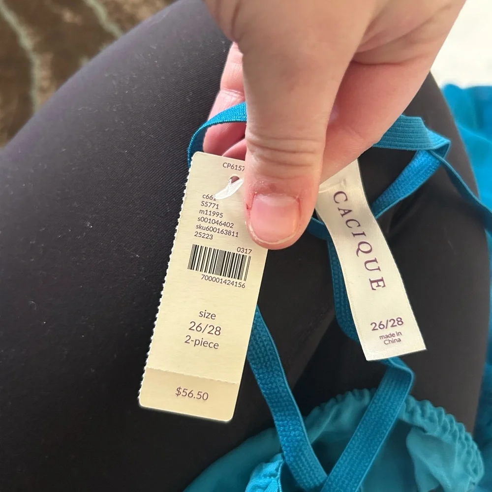 Cacique NWT teal 2 piece lingerie set matching teddy and thing lace